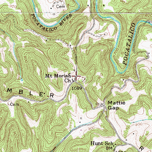 Topographic Map of Mount Moriah Baptist Church Cemetery, WV
