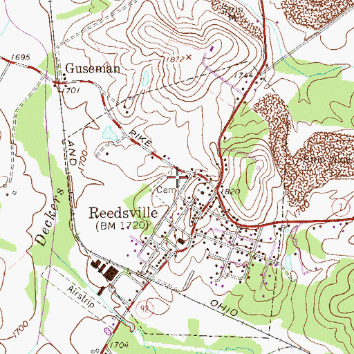 Topographic Map of Reedsville Cemetery, WV