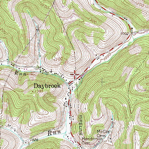 Topographic Map of Daybrook Cemetery, WV