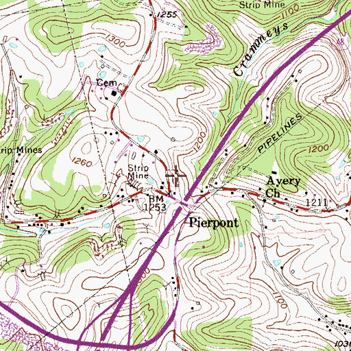 Topographic Map of Pierpont Cemetery, WV