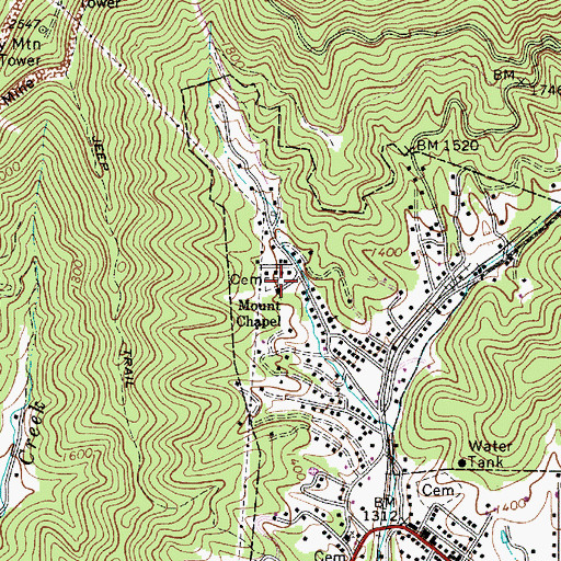 Topographic Map of Mount Chapel Cemetery, WV