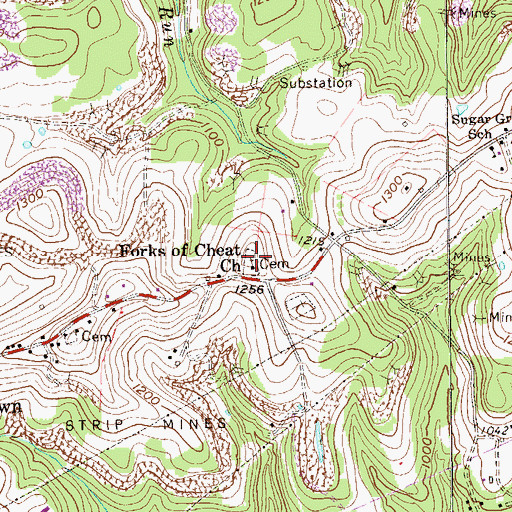 Topographic Map of Forks of Cheat Baptist Church Cemetery, WV