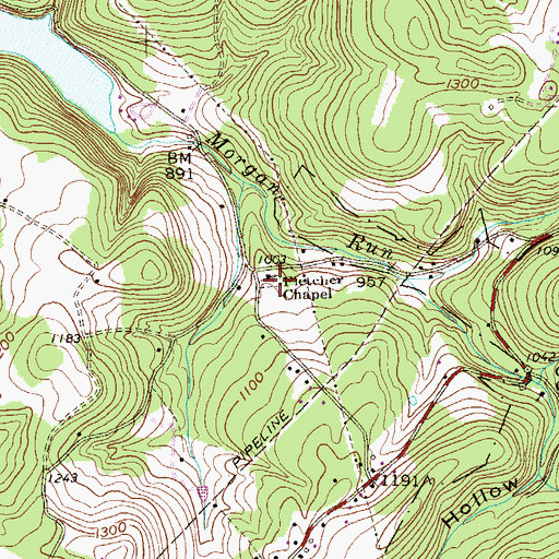 Topographic Map of Fletcher Cemetery, WV