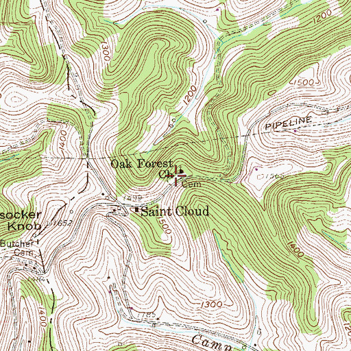 Topographic Map of Oak Forest Church Cemetery, WV