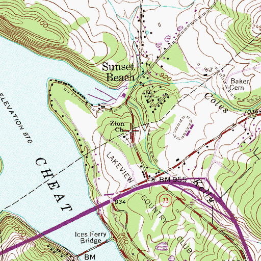 Topographic Map of Zion Church Cemetery, WV