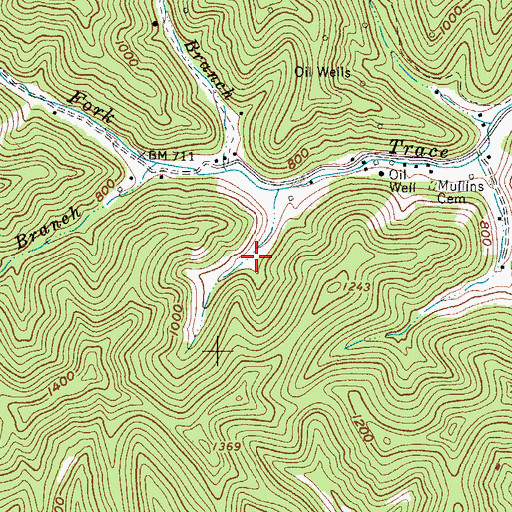 Topographic Map of Mullins-Adams Cemetery, WV