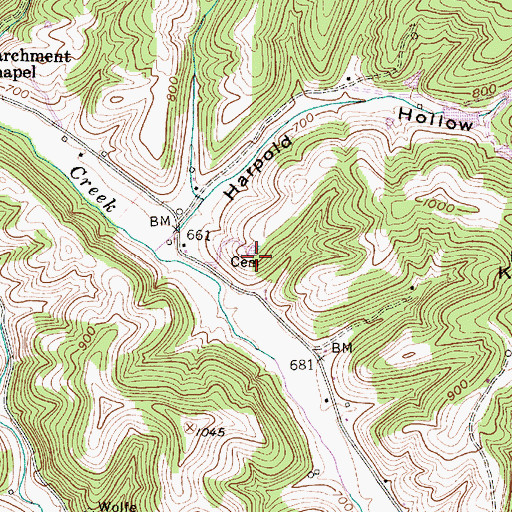 Topographic Map of Harpold Cemetery, WV