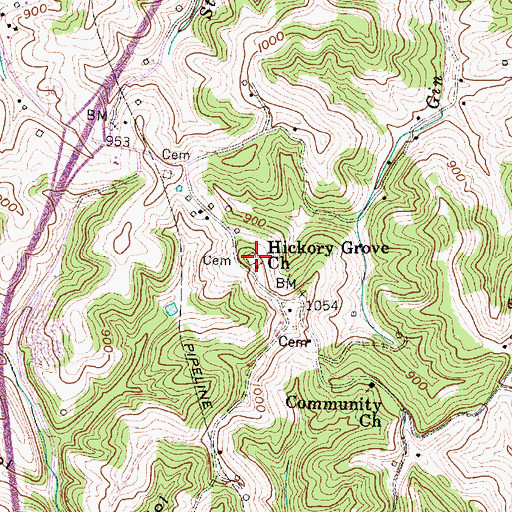 Topographic Map of Hickory Grove Cemetery, WV