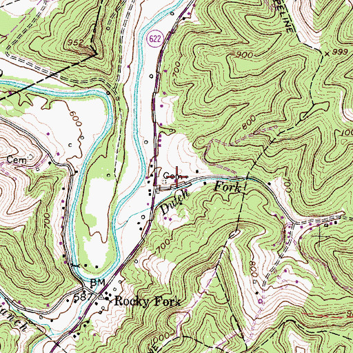 Topographic Map of Sam Derrick Cemetery, WV