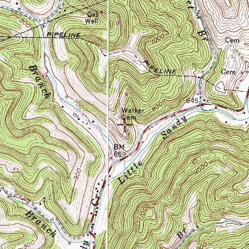 Topographic Map of Walker Cemetery, WV