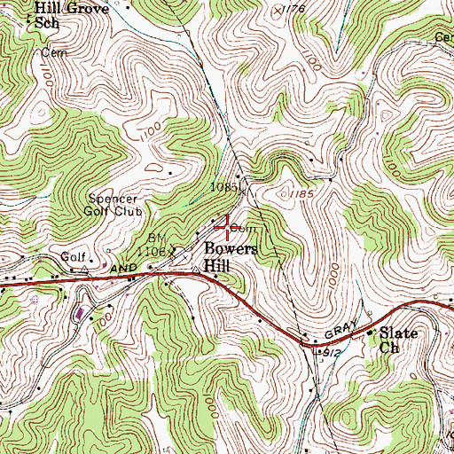 Topographic Map of Bower Cemetery, WV
