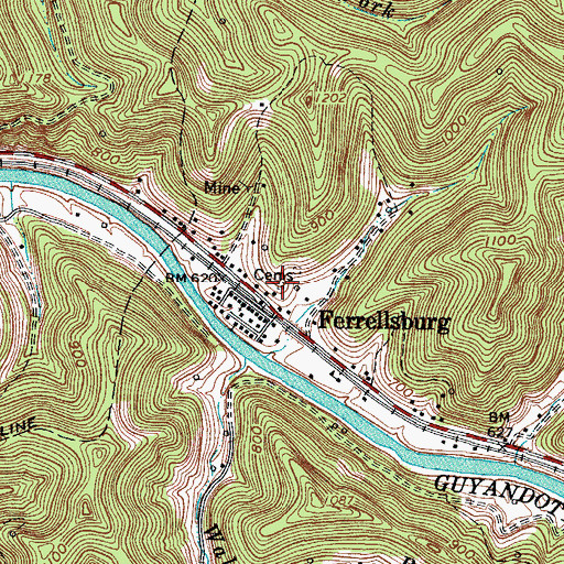 Topographic Map of Ferrellsburg Cemetery, WV