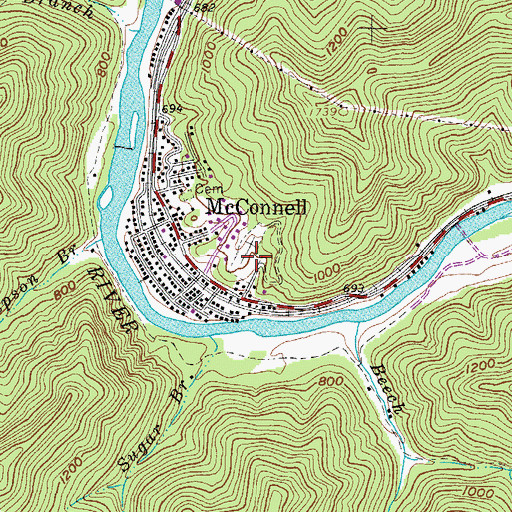 Topographic Map of Logan Memorial Cemetery, WV