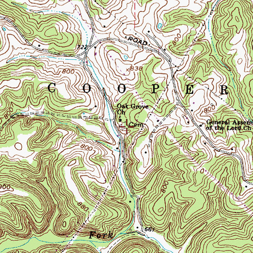 Topographic Map of Oak Grove Cemetery, WV