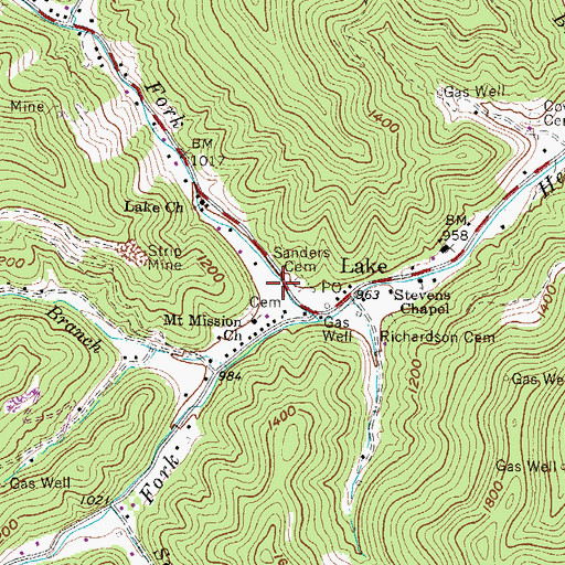 Topographic Map of Verner-Ball Cemetery, WV