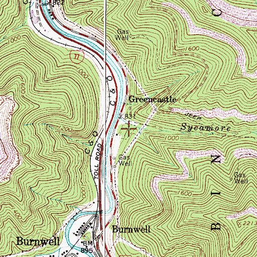 Topographic Map of Sycamore Branch Cemetery, WV