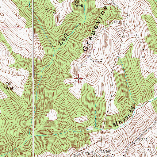 Topographic Map of Hall-Doty-Lewis-Bruhn-Chambers Cemetery, WV