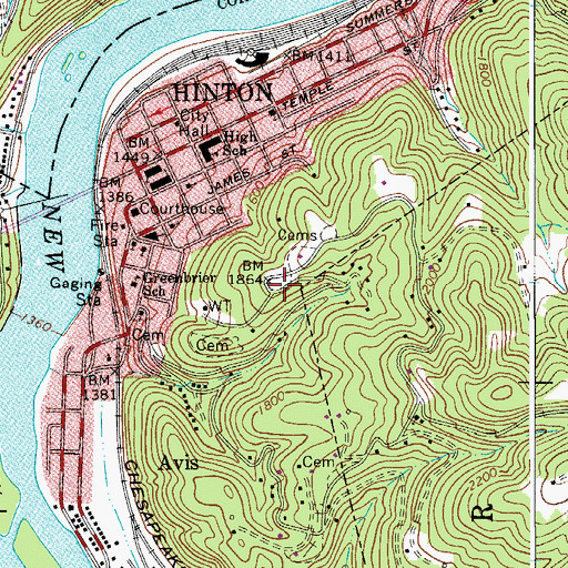 Topographic Map of Hilltop Cemetery, WV
