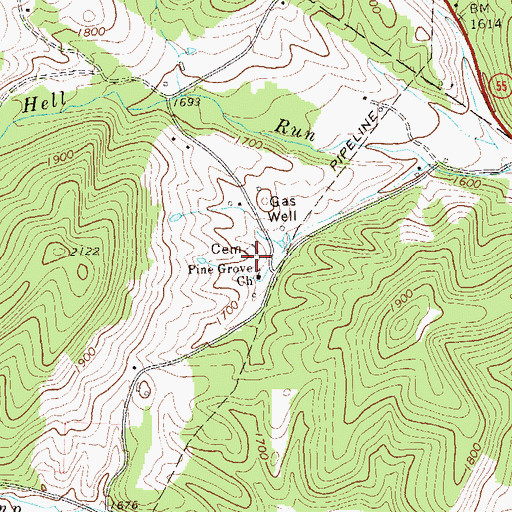 Topographic Map of Pine Grove Cemetery, WV