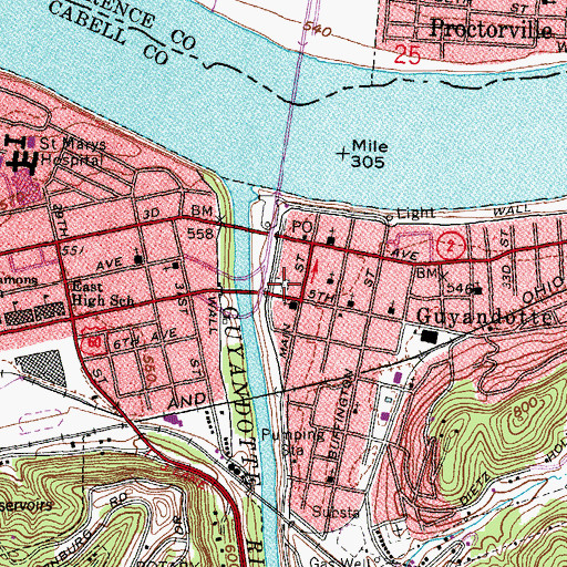 Topographic Map of Guyandotte United Methodist Church Cemetery, WV