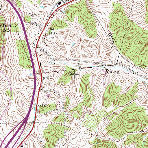 Topographic Map of Sutton Cemetery, WV