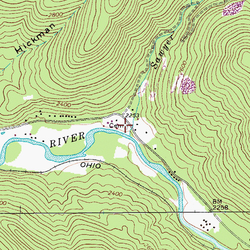 Topographic Map of Dunlap Memorial Garden Cemetery, WV