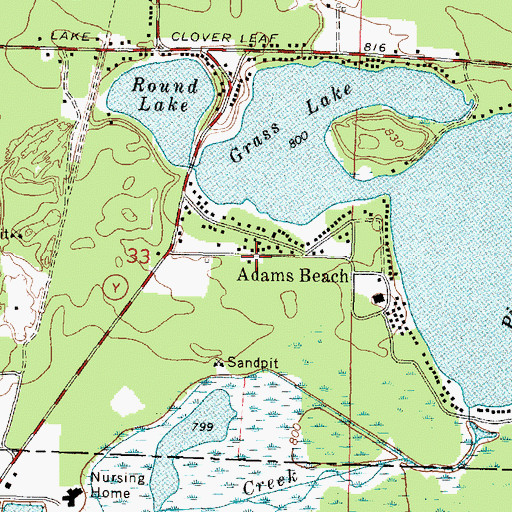 Topographic Map of Adams Beach Census Designated Place, WI