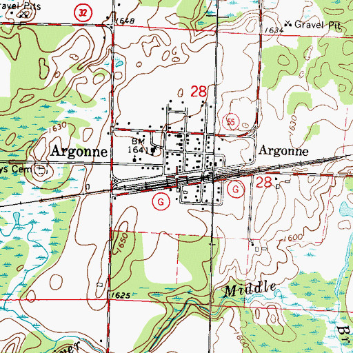 Topographic Map of Argonne Census Designated Place, WI