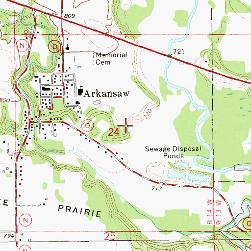 Topographic Map of Arkansaw Census Designated Place, WI