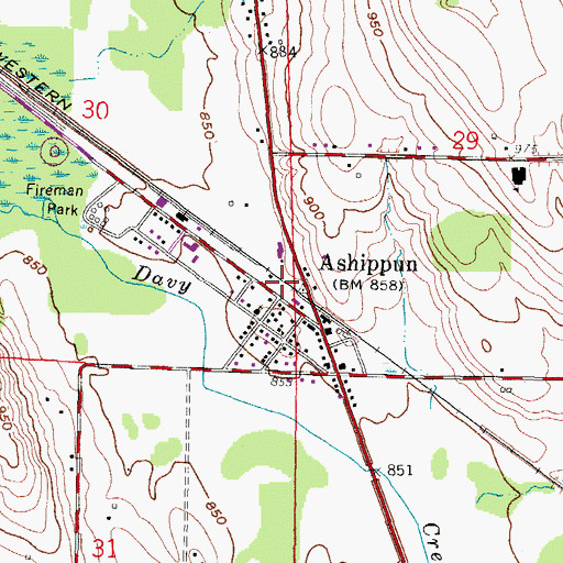 Topographic Map of Ashippun Census Designated Place, WI