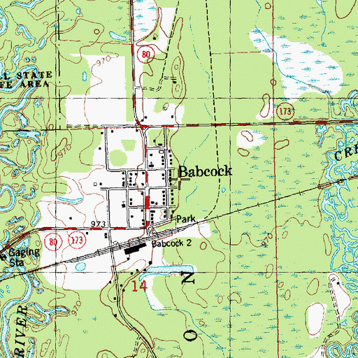 Topographic Map of Babcock Census Designated Place, WI