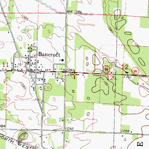 Topographic Map of Bancroft Census Designated Place, WI