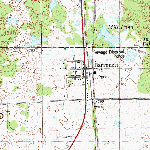 Topographic Map of Barronett Census Designated Place, WI
