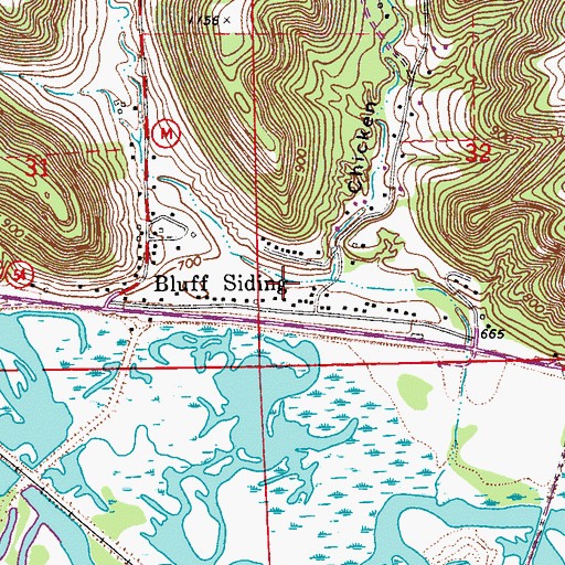 Topographic Map of Bluff Siding Census Designated Place, WI