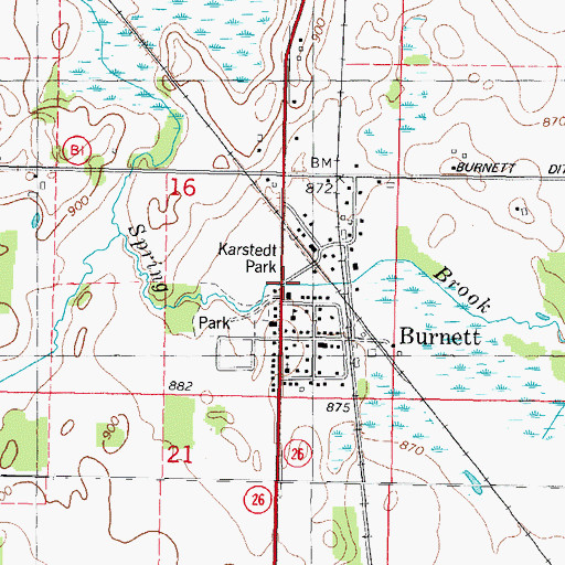 Topographic Map of Burnett Census Designated Place, WI