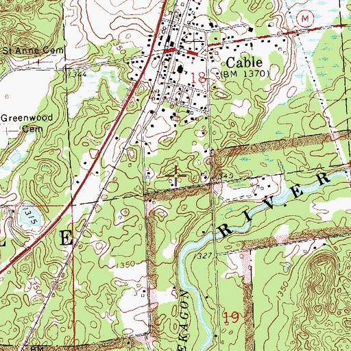 Topographic Map of Cable Census Designated Place, WI