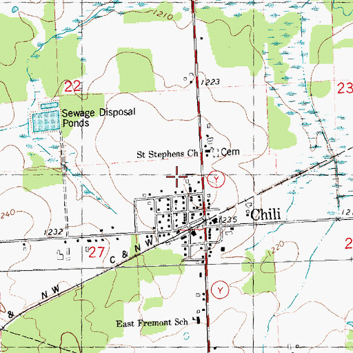 Topographic Map of Chili Census Designated Place, WI