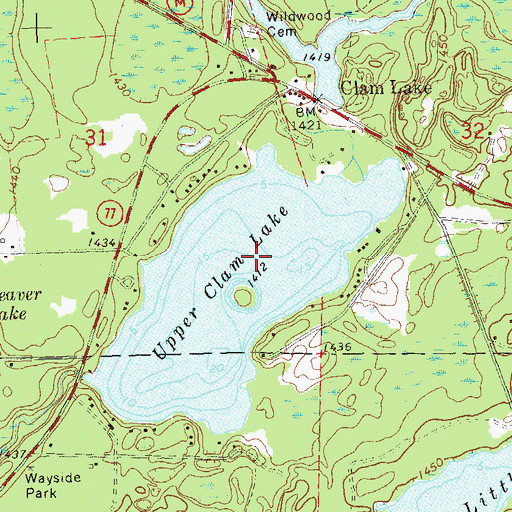 Topographic Map of Clam Lake Census Designated Place, WI