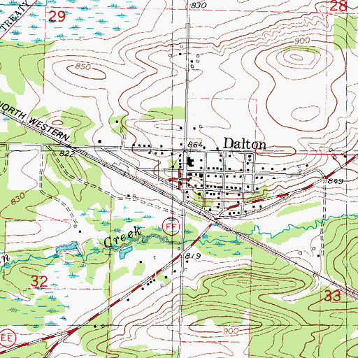 Topographic Map of Dalton Census Designated Place, WI
