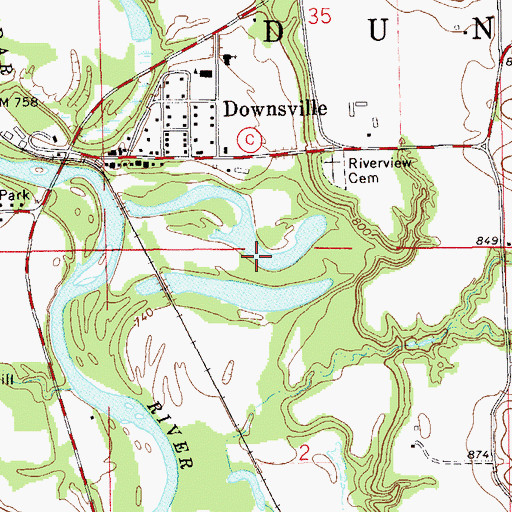 Topographic Map of Downsville Census Designated Place, WI