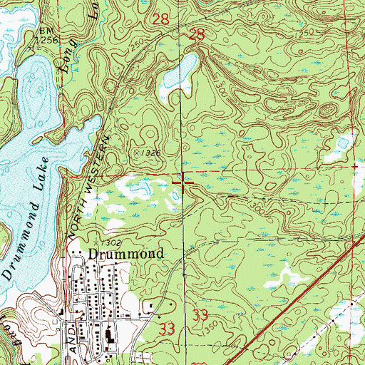 Topographic Map of Drummond Census Designated Place, WI