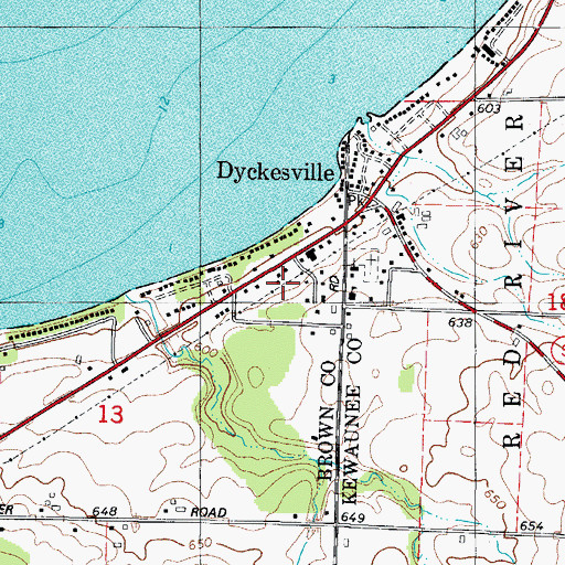 Topographic Map of Dyckesville Census Designated Place, WI