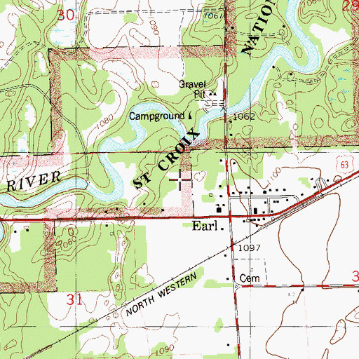 Topographic Map of Earl Census Designated Place, WI