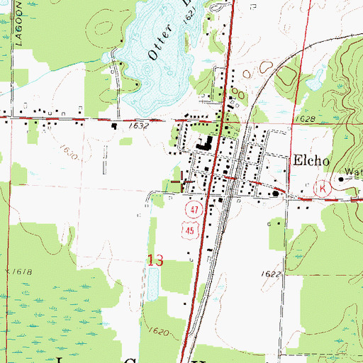 Topographic Map of Elcho Census Designated Place, WI