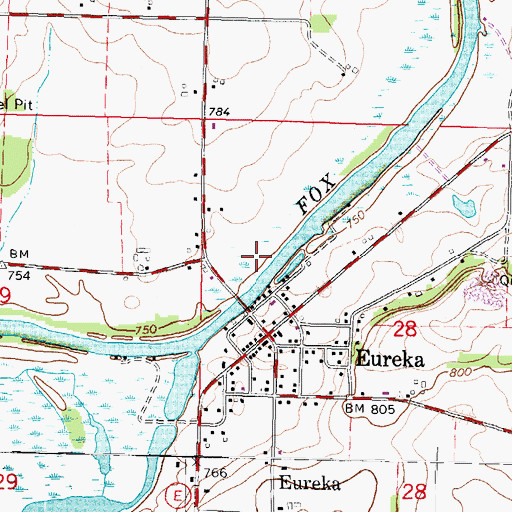Topographic Map of Eureka Census Designated Place, WI