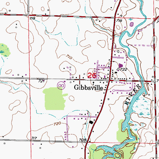 Topographic Map of Gibbsville Census Designated Place, WI