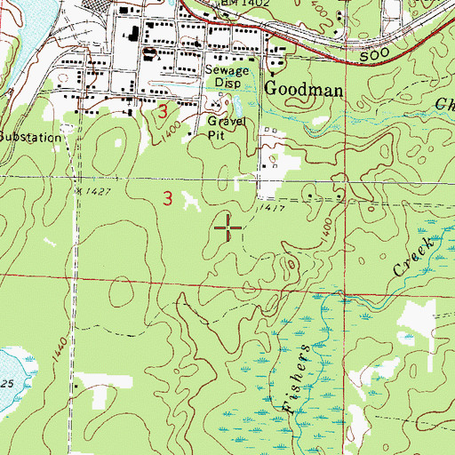 Topographic Map of Goodman Census Designated Place, WI