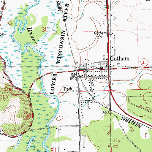 Topographic Map of Gotham Census Designated Place, WI