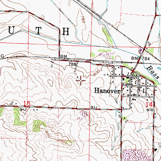 Topographic Map of Hanover Census Designated Place, WI