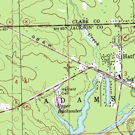 Topographic Map of Hatfield Census Designated Place, WI